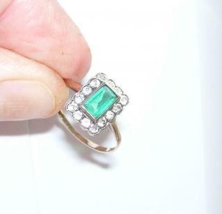 Antique Victorian 9ct Gold Step Cut Emerald & Diamond Paste Ring Uk P