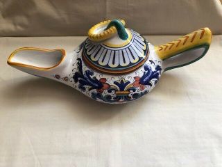 Vintage Deruta Italy Hand Painted Pottery Alladin Lamp Pitcher Pot