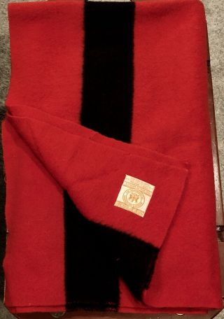 Vintage 1930s Hudson’s Bay England Red Black Stripe Wool Blanket 60”x74”