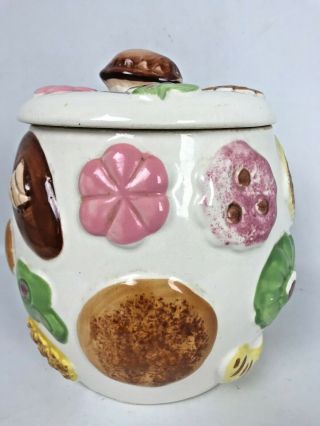Vintage 1950 ' s COOKIES ALL OVER COOKIE JAR Walnut Finial Lid Ceramic 3