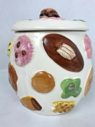 Vintage 1950 ' s COOKIES ALL OVER COOKIE JAR Walnut Finial Lid Ceramic 4