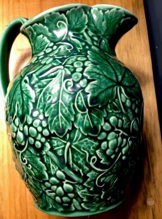 Vintage Green Majolica Wedgwood Etruia & Barlaston Raised Design Pitcher/vase