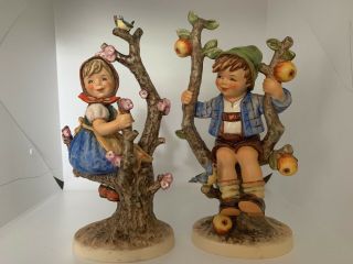 Vintage M.  J Hummel 10 " Apple Tree Girl And Boy 141/v And 142/v Goebel Figurines