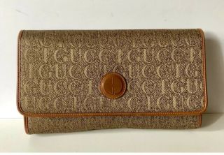 Authentic Vintage GUCCI monogram GG Tapestry Brown LEATHER purse BAG Clutch 4