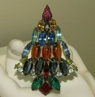 Vintage Albert Lovely Old Art Glass & Rhinestone Christmas Tree Brooch