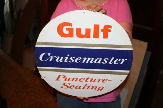 Vintage 1959 Gulf Cruisemaster Tire Tires Gas Station 16 " Metal Sign