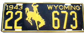 Rare 1943 Wyoming License Plate 7 Days Only