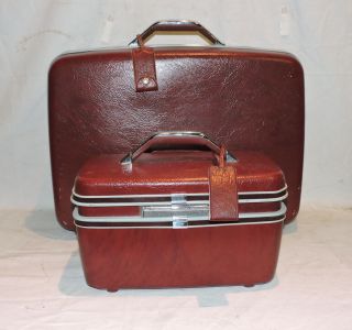Vintage Samsonite Silhouette Ii Burgundy Suitcase & Travel Cosmetic Case Set