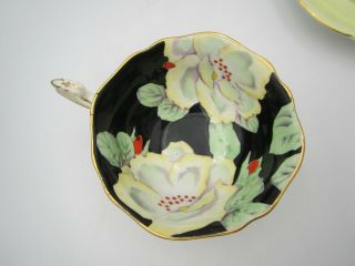 Vintage Paragon Cup & Saucer Set Yellow & Black Floral Pattern 5
