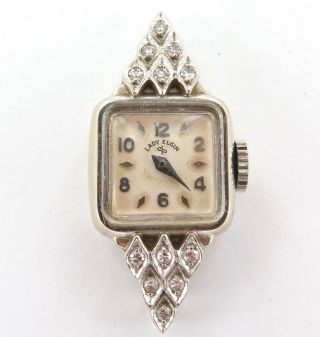 Vintage 12 Diamond 14k White Gold ‘lady Elgin " Watch.  A Fixer.