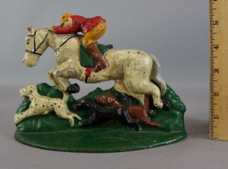 Vintage Fox Hunt,  Horse & Hunting Dogs Painted Cast Iron Doorstop Nr