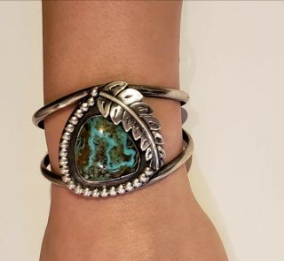 Bold Vintage Native American Sterling Silver Turquoise Bracelet