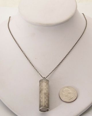 Vintage Sterling Cylinder Tube Lipstick Style Lighter Necklace Pendant W/ Chain