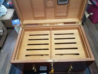QC3 Vintage Heavy Wooden Humidor Lock & Key,  Zederkoff Thermometer 18X10.  5X11 7