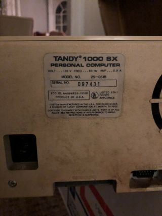 Tandy 1000SX 1000 SX Computer PC with Keyboard Vintage 5.  25, 8