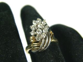 Vintage Old Estate 14k Yellow Gold Diamond Tiara Wedding Engagement Ring