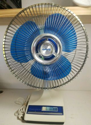 Vintage Galaxy 3 Speed Oscillating Fan 12 Inch Type 12 - 1 Blue Blades Great