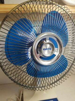 Vintage Galaxy 3 Speed Oscillating Fan 12 Inch Type 12 - 1 Blue Blades Great 2