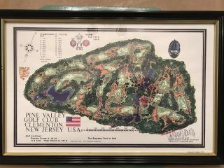 Vintage Pine Valley Golf Club Map Signed By James Izatt - Framed
