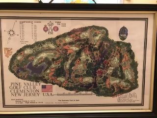 Vintage Pine Valley Golf Club Map Signed By James Izatt - Framed 8