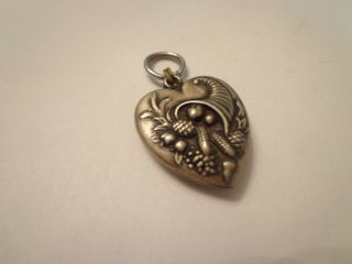 Antique Victorian Puffy Heart Pendant Sterling Silver