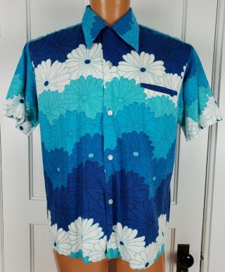 Vintage 1970’s “lauhala” Loop Collar All Cotton Hawaiian Shirt Large