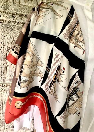Hermès Paris Vintage Silk Scarf „Grande Largue“ P.  Peron Red Black White Rare 90 2