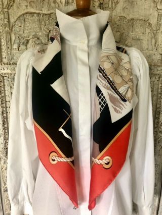 Hermès Paris Vintage Silk Scarf „Grande Largue“ P.  Peron Red Black White Rare 90 4
