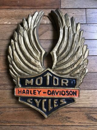 Custom Vintage Harley Davidson Motorcycle Plaster Wall Sign Art Wings Shield Hd