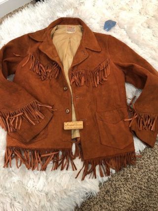 Levi’s Vintage Big E Shorthorn Fringe Suede Leather Jacket Western Wear Vtg