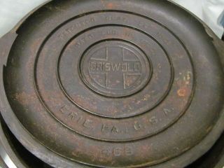 Vintage Griswold Cast Iron Cookware Large Pot No.  3,  Scotch 2 Bowl,  & No.  8 Lid 8