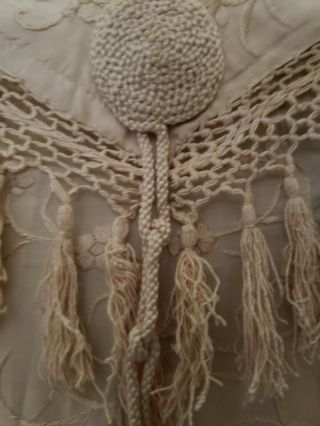 Antique cream,  silk,  heavily embroidered victorian shawl 3