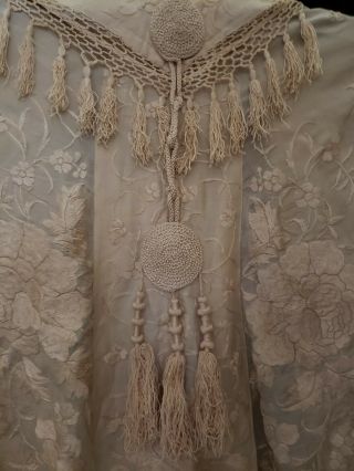 Antique cream,  silk,  heavily embroidered victorian shawl 4