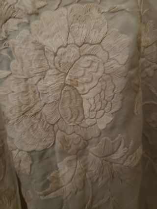 Antique cream,  silk,  heavily embroidered victorian shawl 5