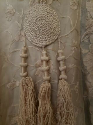 Antique cream,  silk,  heavily embroidered victorian shawl 6