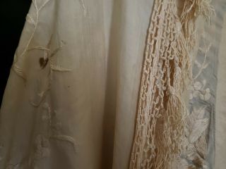 Antique cream,  silk,  heavily embroidered victorian shawl 7