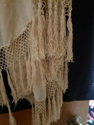 Antique cream,  silk,  heavily embroidered victorian shawl 8