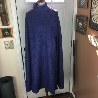 Vtg Jimmy Hourihan Of Dublin Womens Cape Cloak Purple Wool Button Pockets