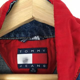 90s Vtg Tommy Hilfiger Jeans Denim Jacket Sz XL Red Nylon Accents Flag Patch 4