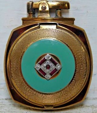 Rare Ronson Jewelled Powder Compact With Built - In Lighter.