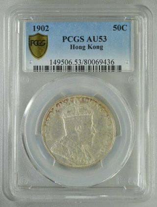 Edward Vii Hong Kong 50 Cents 1902 Rare Date Pcgs Au53 Silver