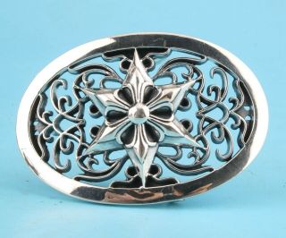 Old China Solid Silver Handmade Five - Pointed Star Belt Buckle High - End Collec