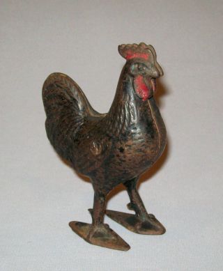 Scarce Old Antique Vtg 1900s Cast Iron Rooster Chicken Still Bank Paint