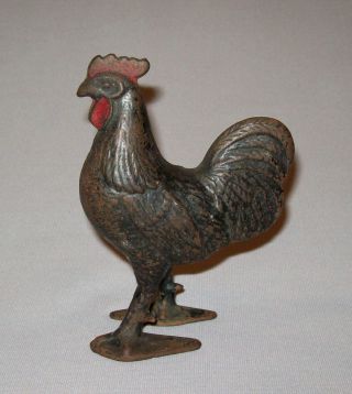 Scarce Old Antique Vtg 1900s Cast Iron Rooster Chicken Still Bank Paint 2