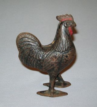 Scarce Old Antique Vtg 1900s Cast Iron Rooster Chicken Still Bank Paint 4