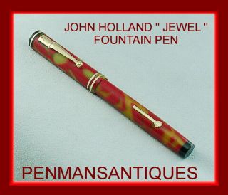 Circa 1929 John Holland Fountain Pen In A Rare Red And Pearl Color