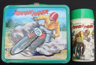 Vintage Rough Rider Lunchbox & Thermos - Dirt Bike Man Cave (1973) C - 8/8.  5