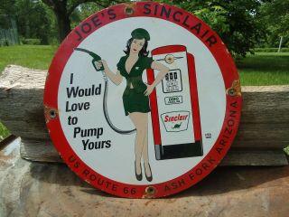 Vintage 1961 Sinclair Dino Gasoline Porcelain Gas Pump Sign Joe 