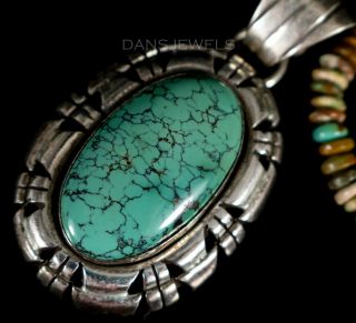 Old Pawn Vintage Navajo Spiderweb Turquoise Sterling Silver Pendant