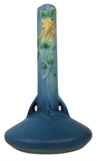 Vintage 1940s Roseville Columbine Bud Vase 15 - 7 " Blue Flower Ceramic Art Pottery
